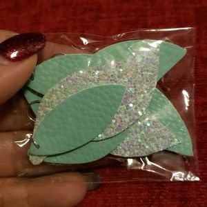 Teal and silver leaf earrings